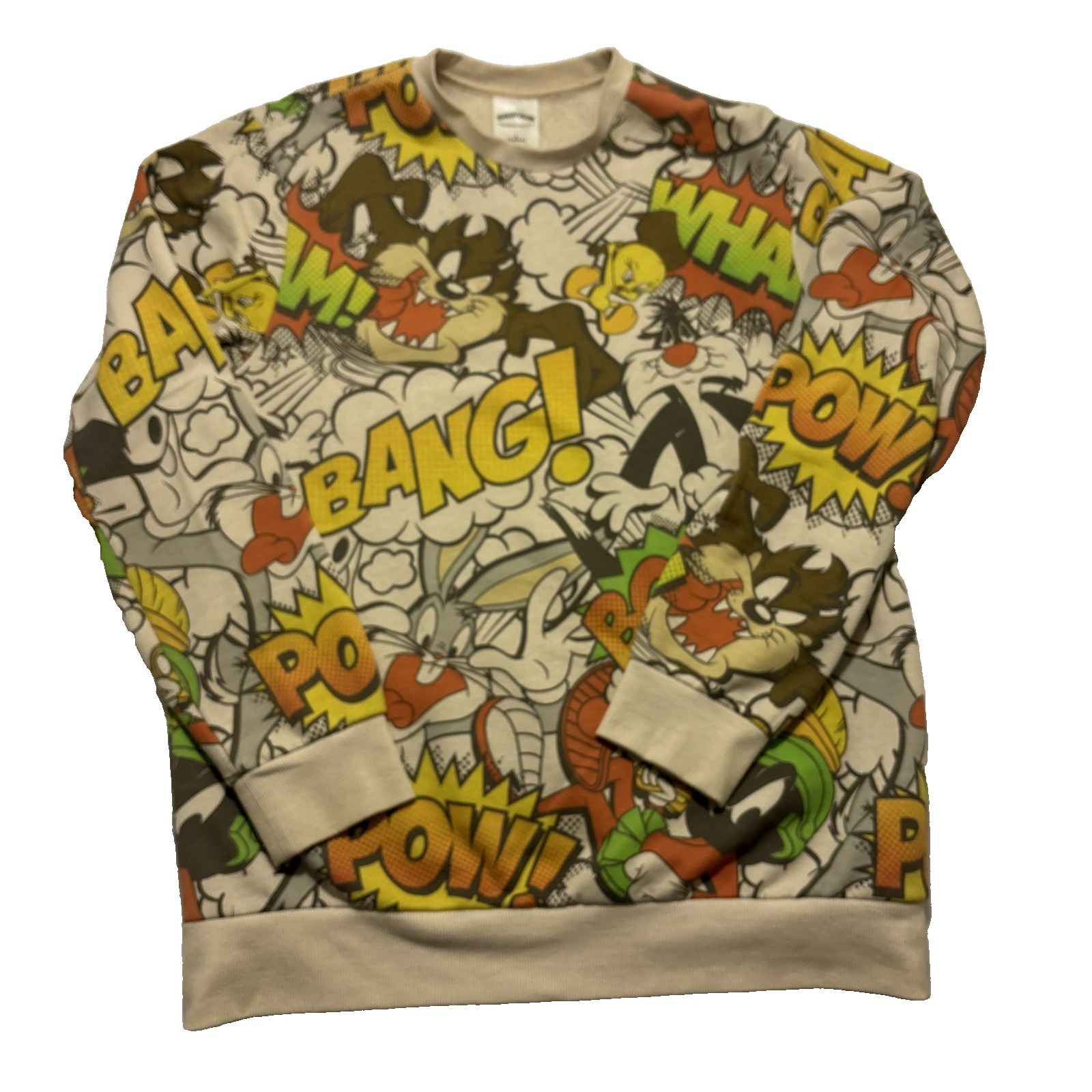 Looney Tunes Mens Comic All Over Print Sweatshirt Tan Bugs Bunny Taz L 42/44